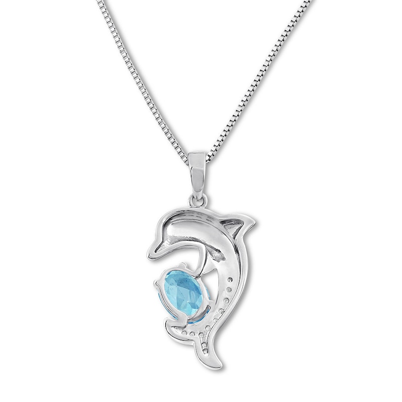 Main Image 4 of Dolphin Necklace Blue & White Topaz Sterling Silver