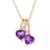 Thumbnail Image 1 of Amethyst Heart Necklace Diamond Accents 10K Yellow Gold