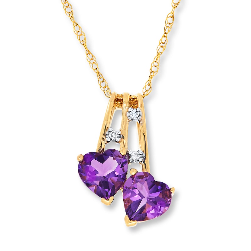 Main Image 1 of Amethyst Heart Necklace Diamond Accents 10K Yellow Gold
