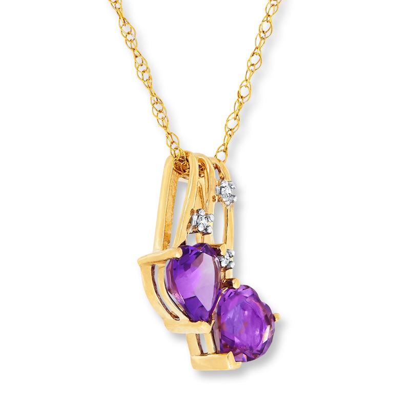 Main Image 3 of Amethyst Heart Necklace Diamond Accents 10K Yellow Gold