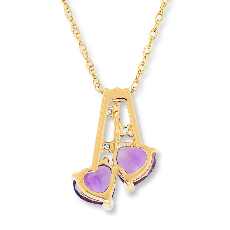 Main Image 4 of Amethyst Heart Necklace Diamond Accents 10K Yellow Gold