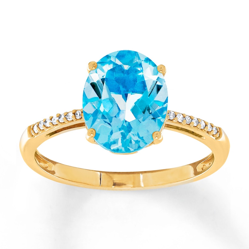 Main Image 1 of Blue Topaz Ring Diamonds 10K Yellow Gold