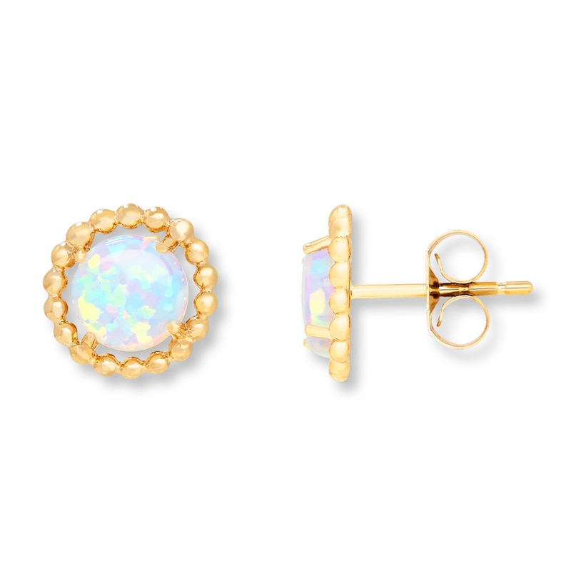 Lab-Created Opal Earrings 10K Yellow Gold