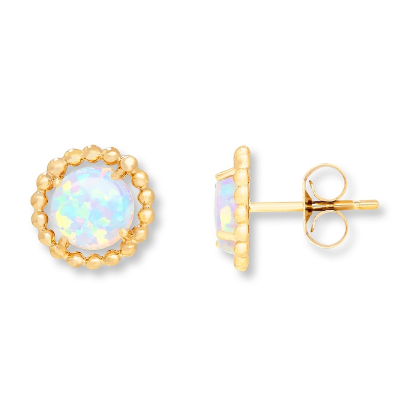Main Image 1 of Lab-Created Opal Earrings 10K Yellow Gold