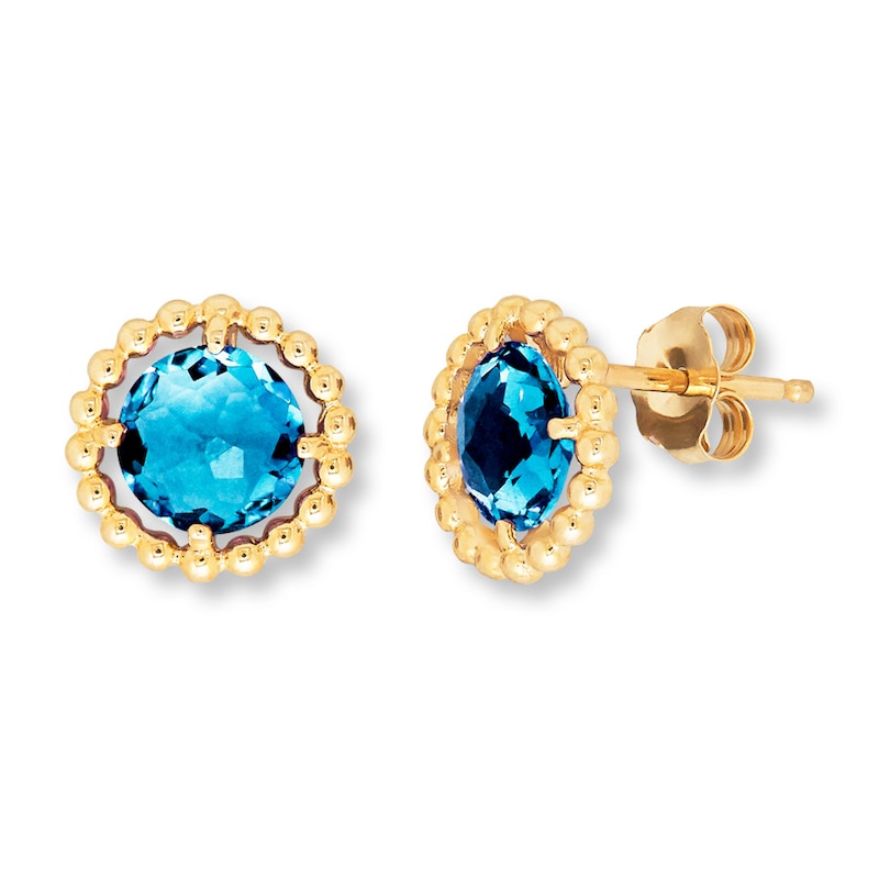 Blue Topaz Earrings 10K Yellow Gold