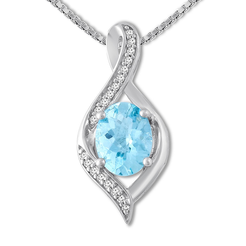 Aquamarine Necklace 1/20 ct tw Diamonds Sterling Silver