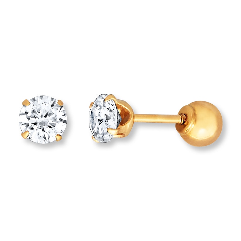 Young Teen Earrings Cubic Zirconia 14K Yellow Gold