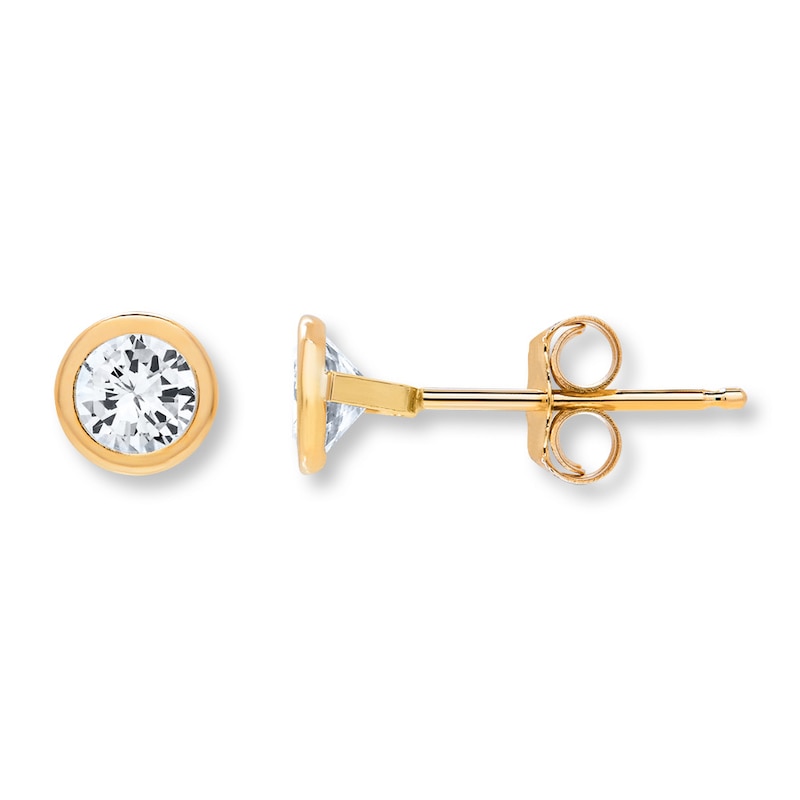 Cubic Zirconia Young Teen Earrings 14K Yellow Gold