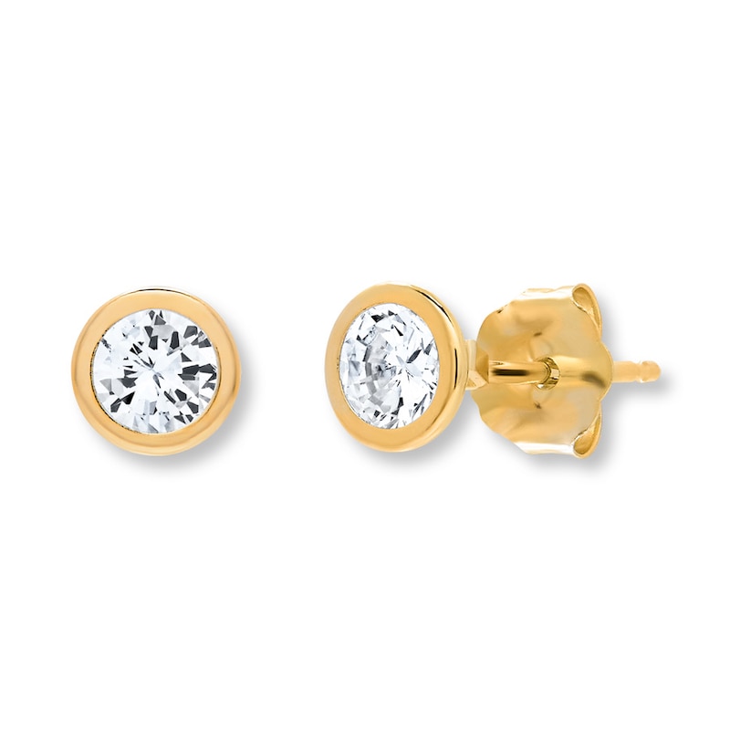 Cubic Zirconia Young Teen Earrings 14K Yellow Gold