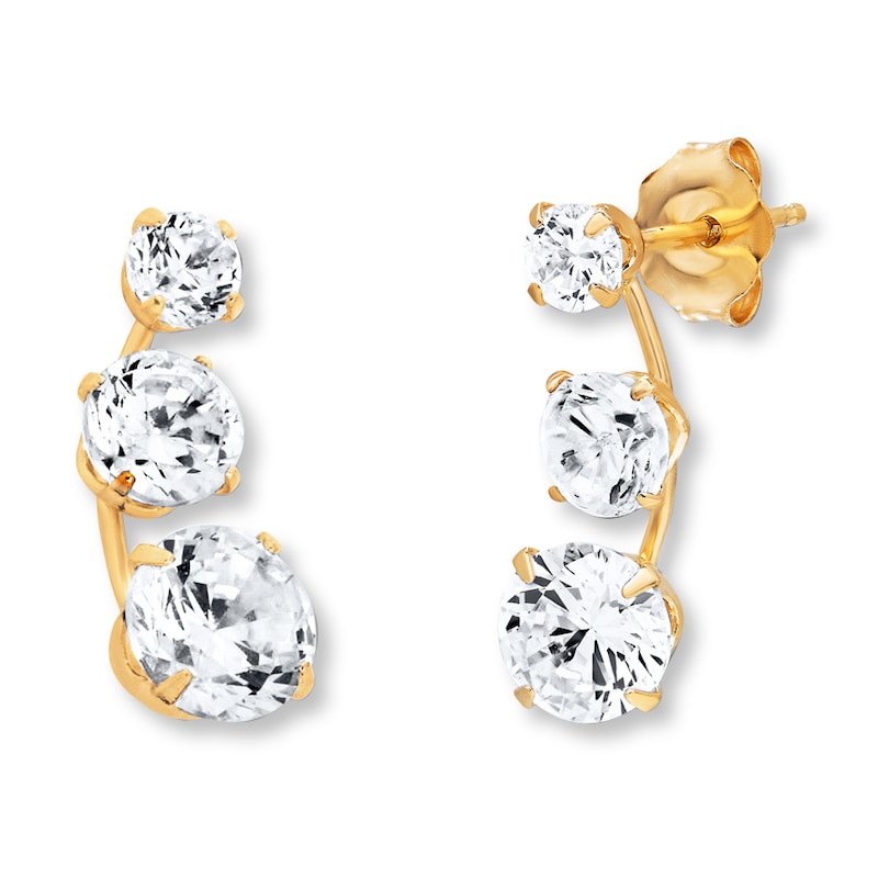 Main Image 2 of Young Teen Earring Climbers Cubic Zirconia 14K Yellow Gold