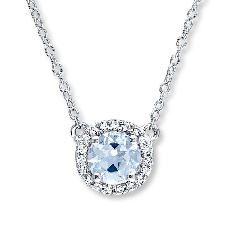 Main Image 1 of Aquamarine Necklace 1/10 ct tw Diamonds Sterling Silver