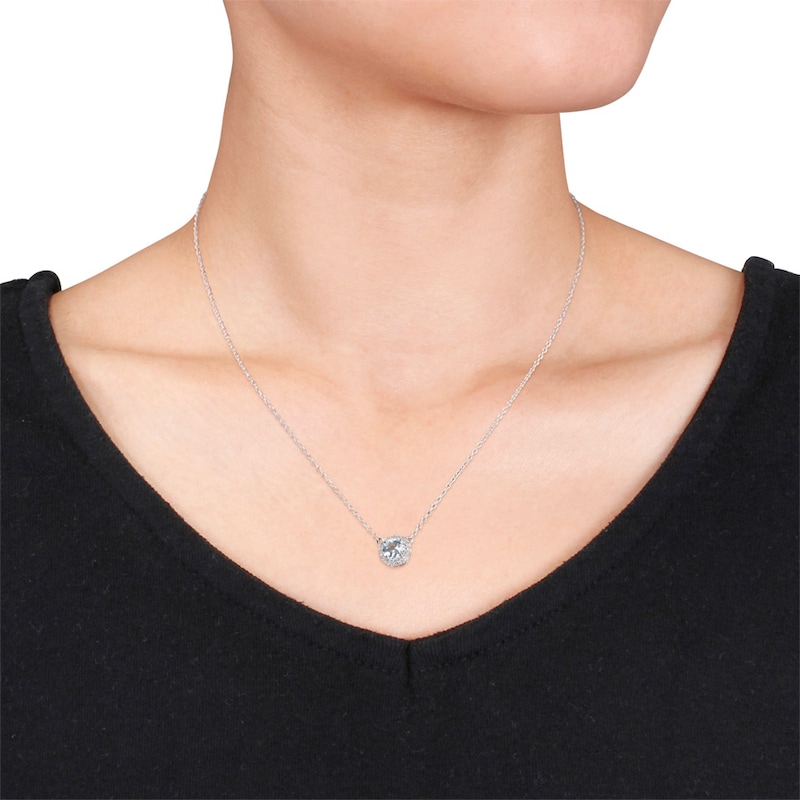Main Image 2 of Aquamarine Necklace 1/10 ct tw Diamonds Sterling Silver