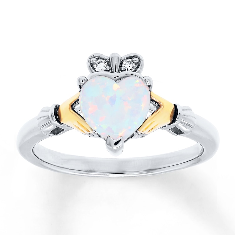 Main Image 1 of Claddagh Ring Lab-Created Opal 10K Gold/Sterling Silver