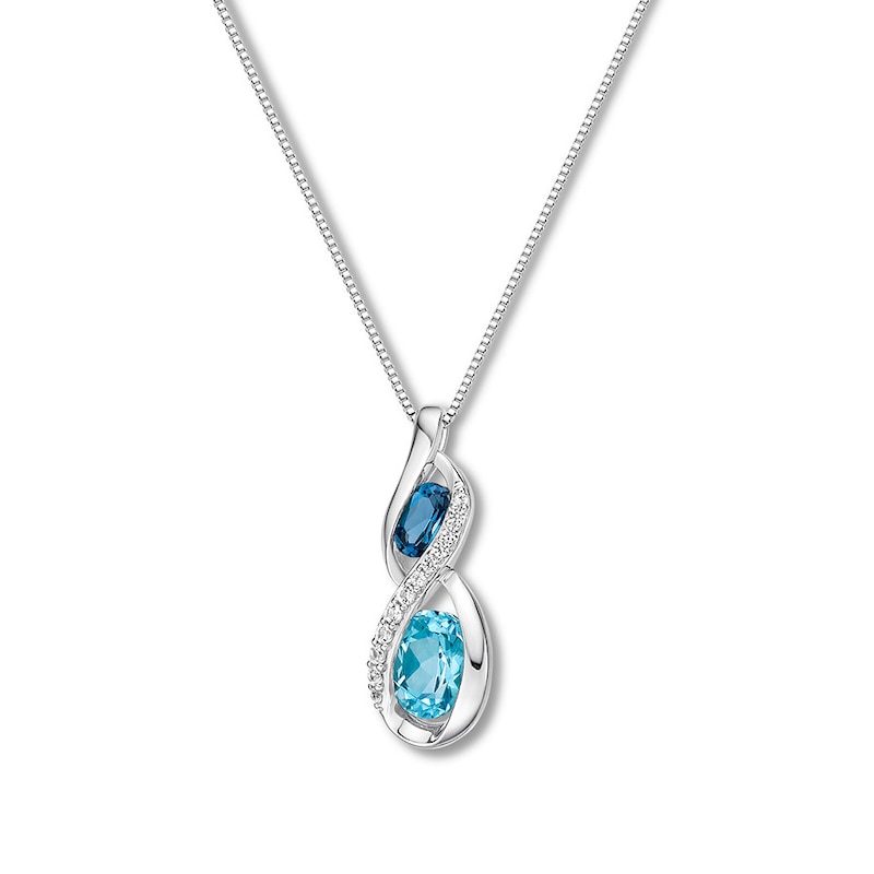 Main Image 1 of Blue Topaz & Lab-Created Sapphire Necklace Sterling Silver