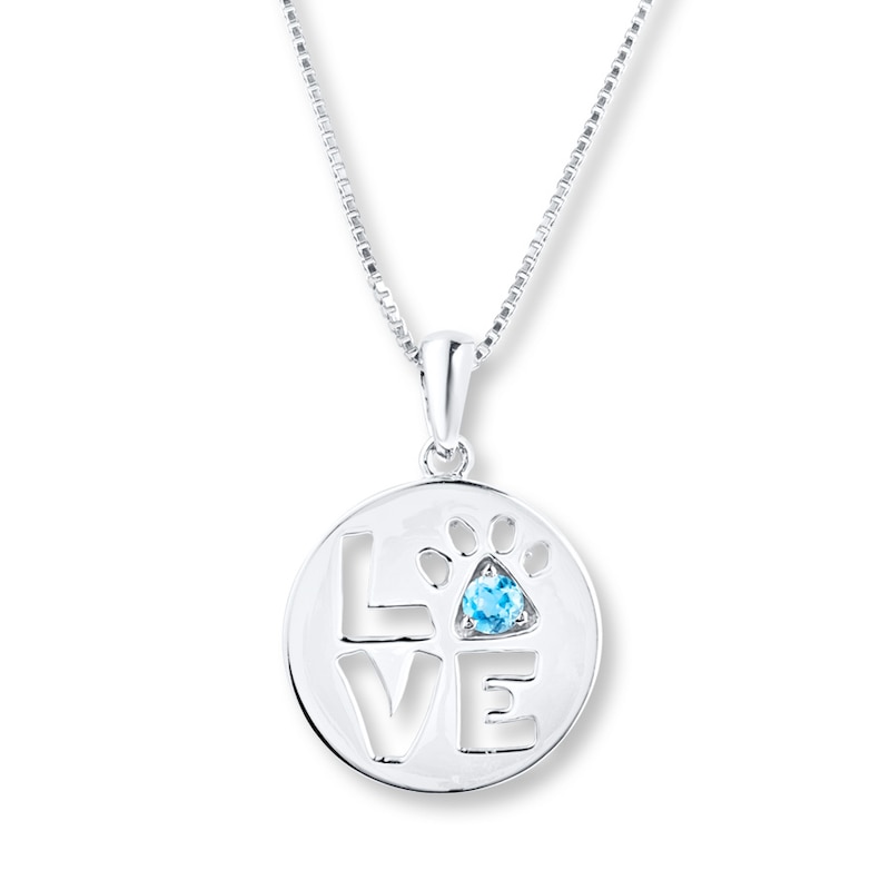 Main Image 1 of Pet Love Paw Print Necklace Blue Topaz Sterling Silver