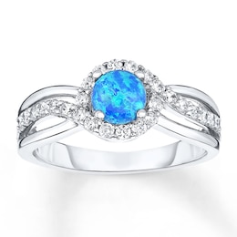Lab-Created Blue Opal Ring White Topaz Sterling Silver