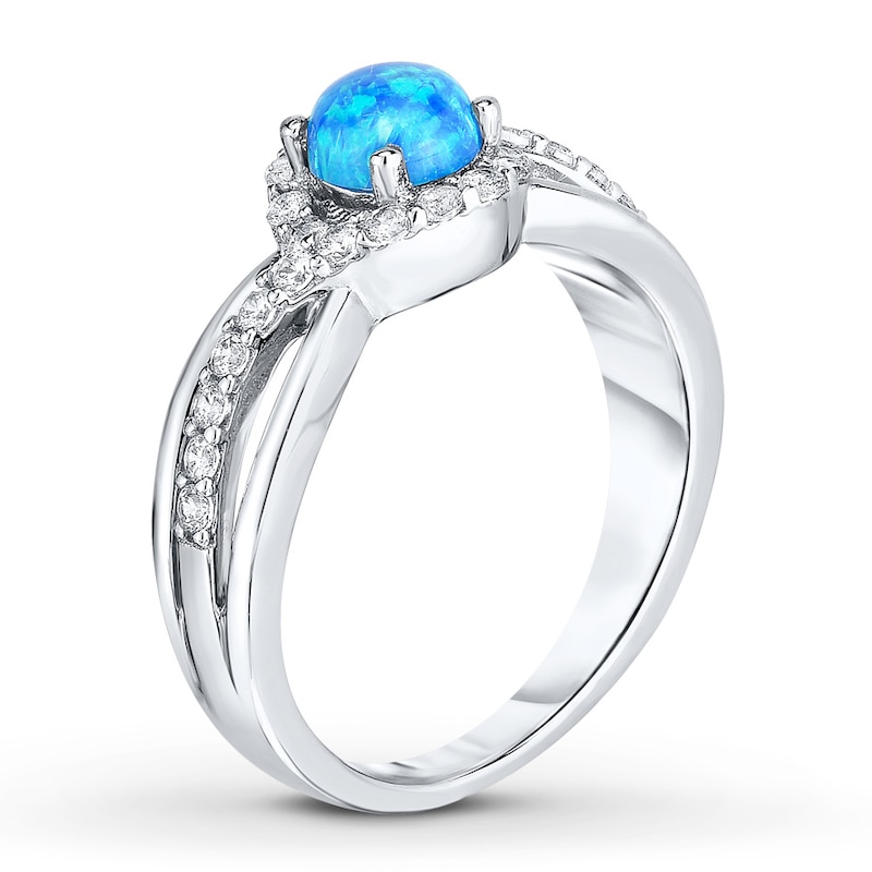 Main Image 2 of Lab-Created Blue Opal Ring White Topaz Sterling Silver