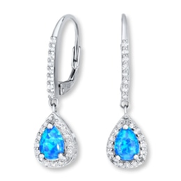 Lab-Created Blue Opal Earrings White Topaz Sterling Silver