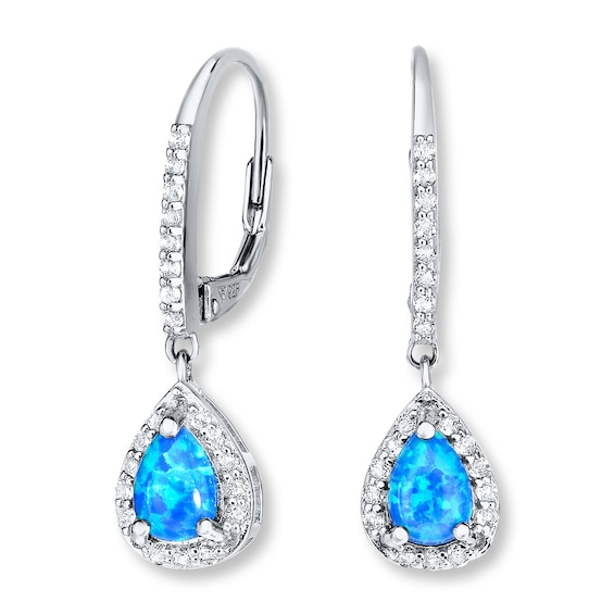 Lab-Created Blue Opal Earrings White Topaz Sterling Silver