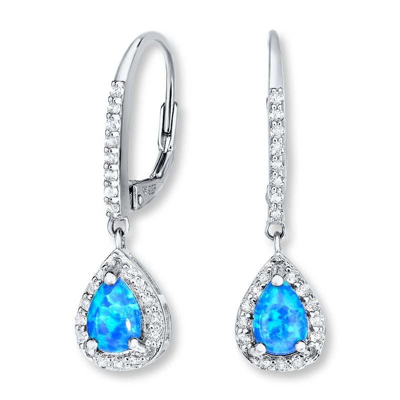 Main Image 1 of Lab-Created Blue Opal Earrings White Topaz Sterling Silver