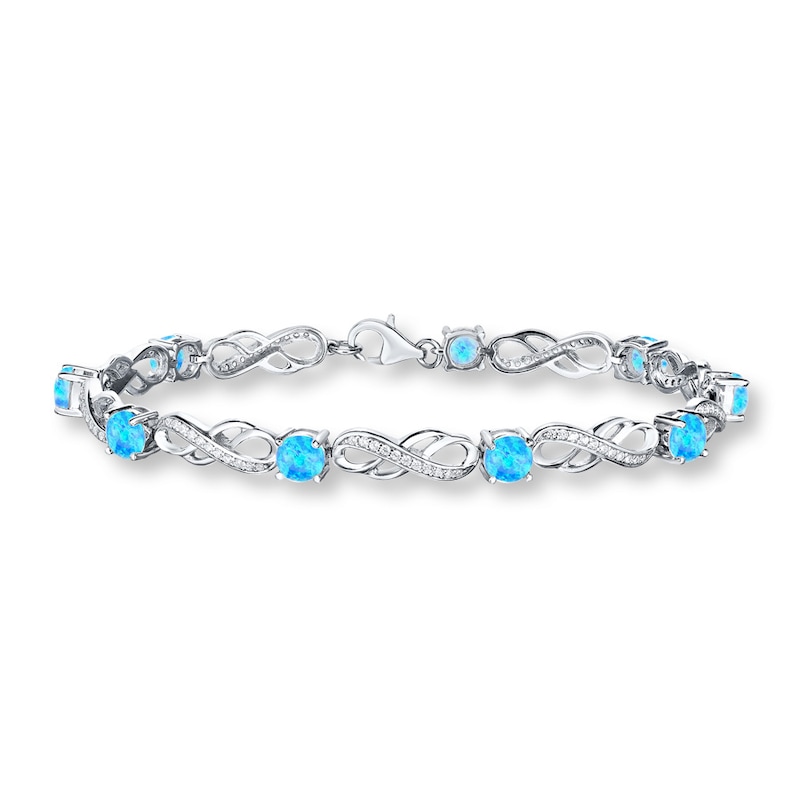 Main Image 1 of Lab-Created Blue Opal Bracelet Sterling Silver