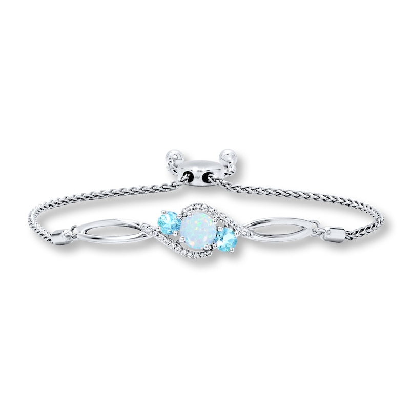 West Coast Jewelry Sterling Silver Blue Lace Agate/Opalite/ite/Cultured Pearl Bracelet 7.5 Inch 
