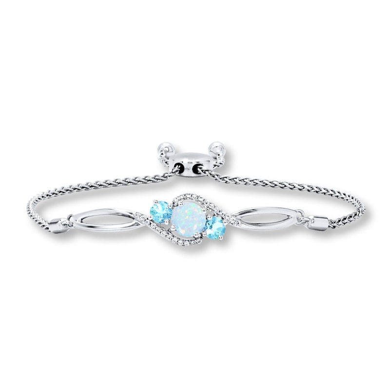 Main Image 1 of Lab-Created Opal Bolo Bracelet Blue Topaz Sterling Silver