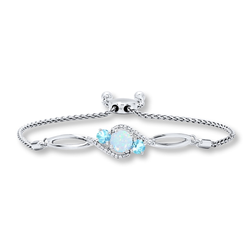 Lab-Created Opal Bolo Bracelet Blue Topaz Sterling Silver