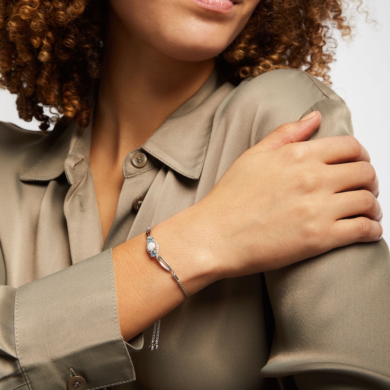 Lab-Created Opal Bolo Bracelet Blue Topaz Sterling Silver