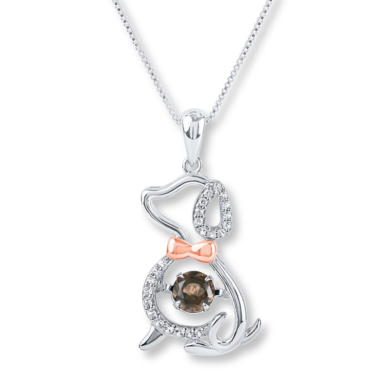 Main Image 1 of Dog Necklace Smoky Quartz/Lab-Created Sapphire Sterling Silver