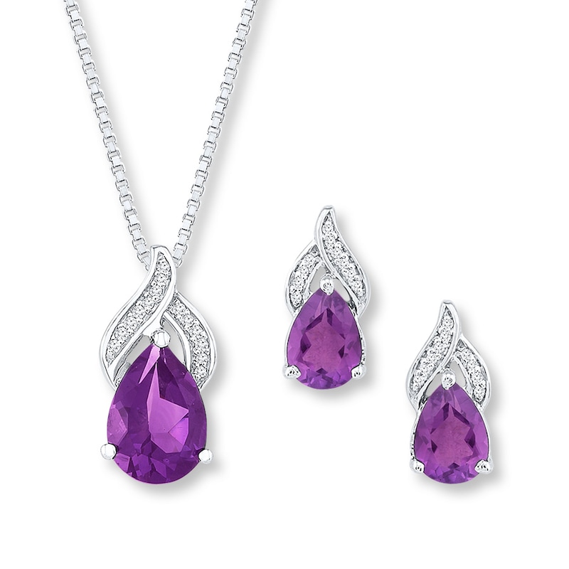 Main Image 1 of Amethyst Boxed Set 1/20 ct tw Diamonds Sterling Silver