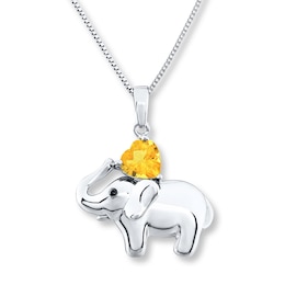Elephant Necklace Citrine Sterling Silver