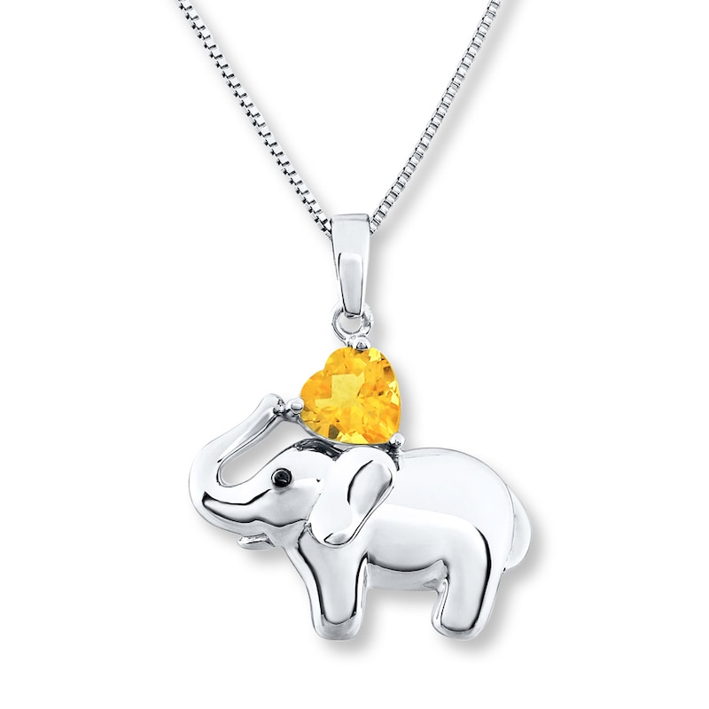 Elephant Necklace Citrine Sterling Silver