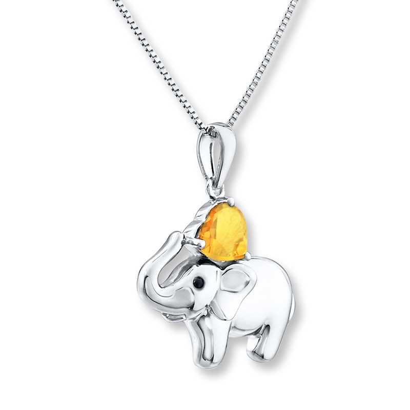 Elephant Necklace Citrine Sterling Silver