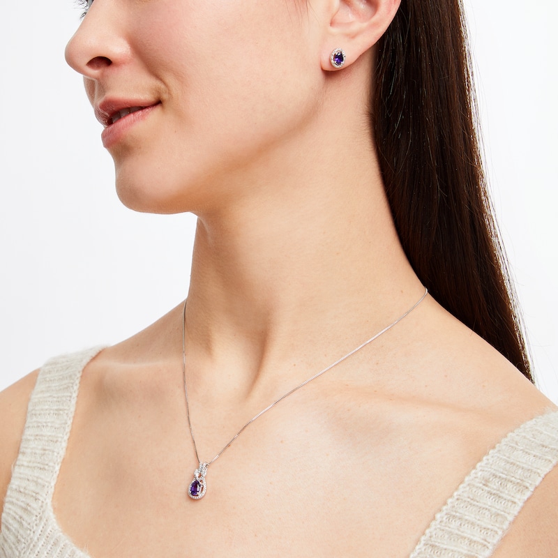 Main Image 2 of Amethyst Boxed Set 1/10 ct tw Diamonds Sterling Silver