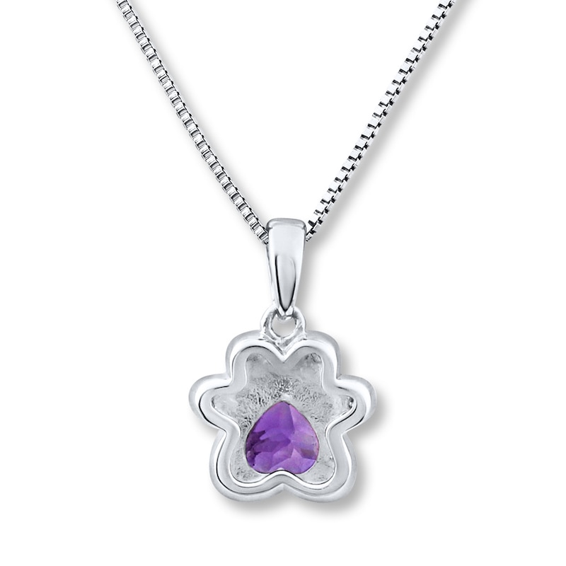 Amethyst & Diamond Paw Print Necklace Sterling Silver