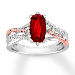 Garnet Ring 1/10 ct tw Diamonds Sterling Silver/10K Rose Gold
