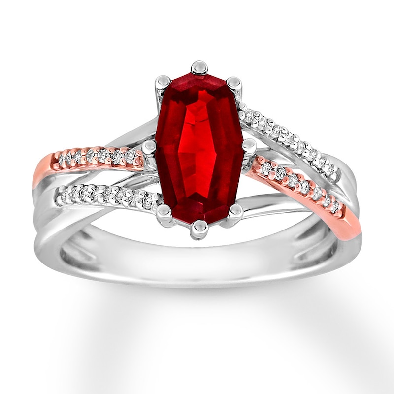 Garnet Ring 1/10 ct tw Diamonds Sterling Silver/10K Rose Gold