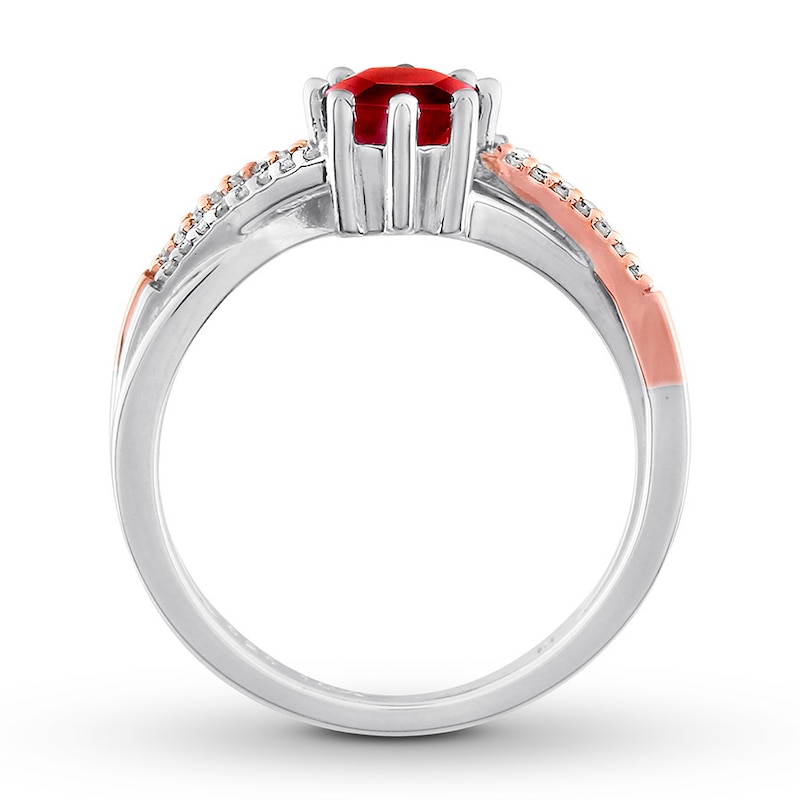 Garnet Ring 1/10 ct tw Diamonds Sterling Silver/10K Rose Gold
