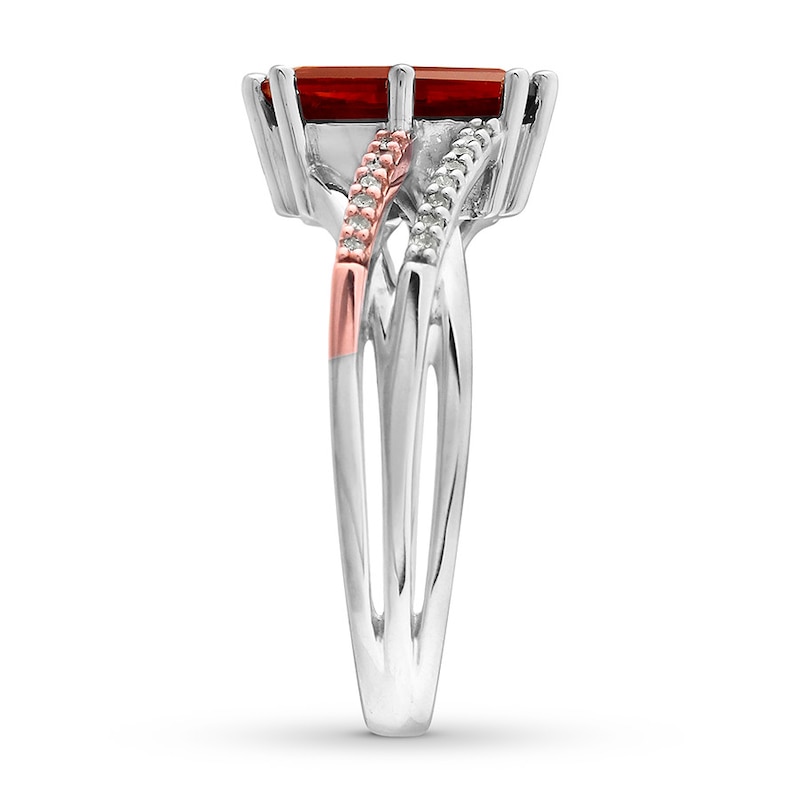 Garnet Ring 1/10 ct tw Diamonds Sterling Silver/10K Rose Gold