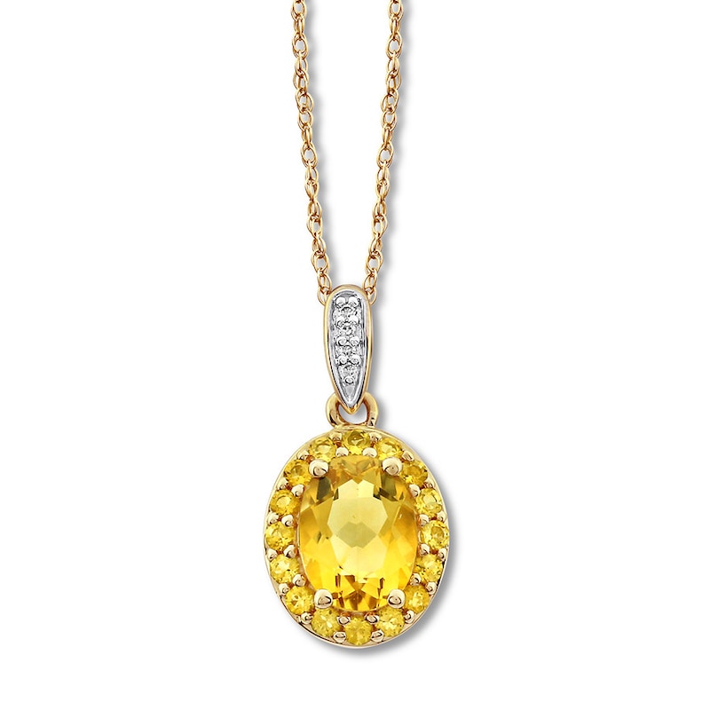 Citrine Necklace with Diamonds 10K Yellow Gold