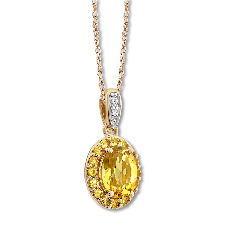 Citrine Necklace with Diamonds 10K Yellow Gold