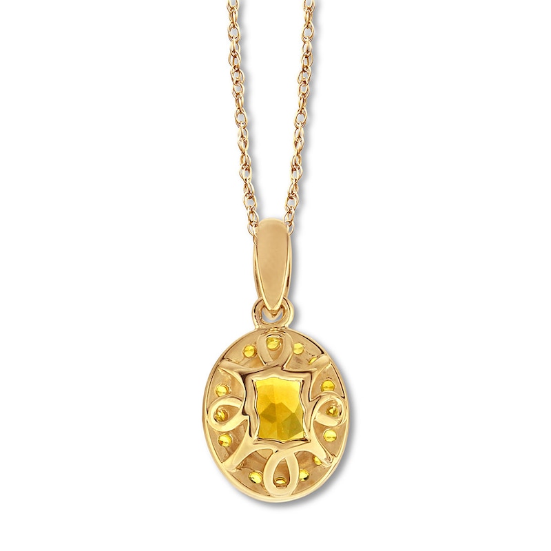 Citrine Necklace with Diamonds 10K Yellow Gold