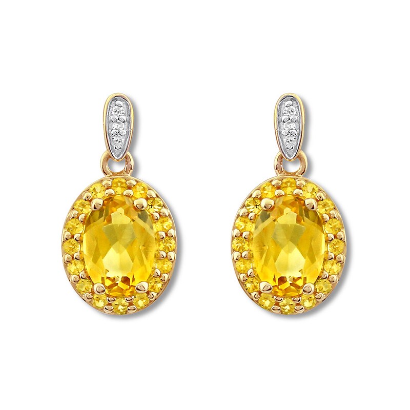 Citrine Earrings with Diamonds 10K Yellow Gold