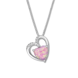 Lab-Created Pink Opal Heart Necklace Sterling Silver
