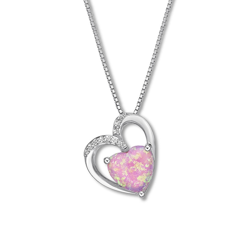 Lab-Created Pink Opal Heart Necklace Sterling Silver
