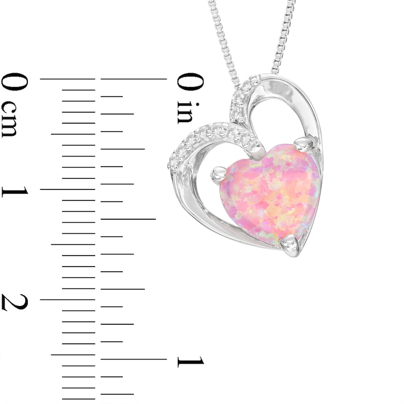 Main Image 2 of Lab-Created Pink Opal Heart Necklace Sterling Silver