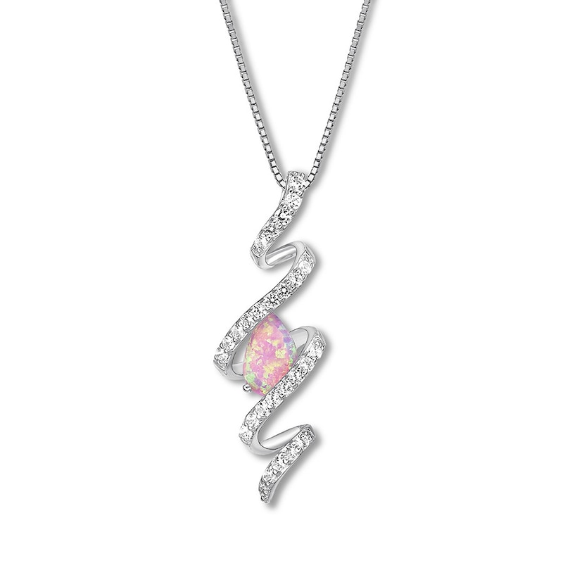 Main Image 1 of Lab-Created Pink Opal Necklace Sterling Silver