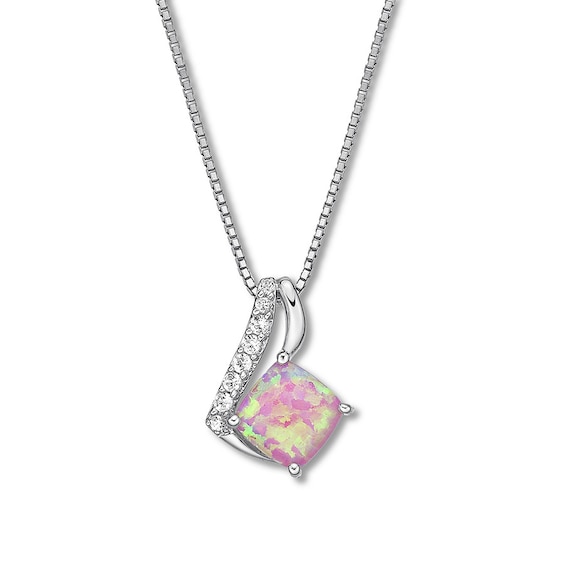 Lab-Created Pink Opal Necklace Sterling Silver