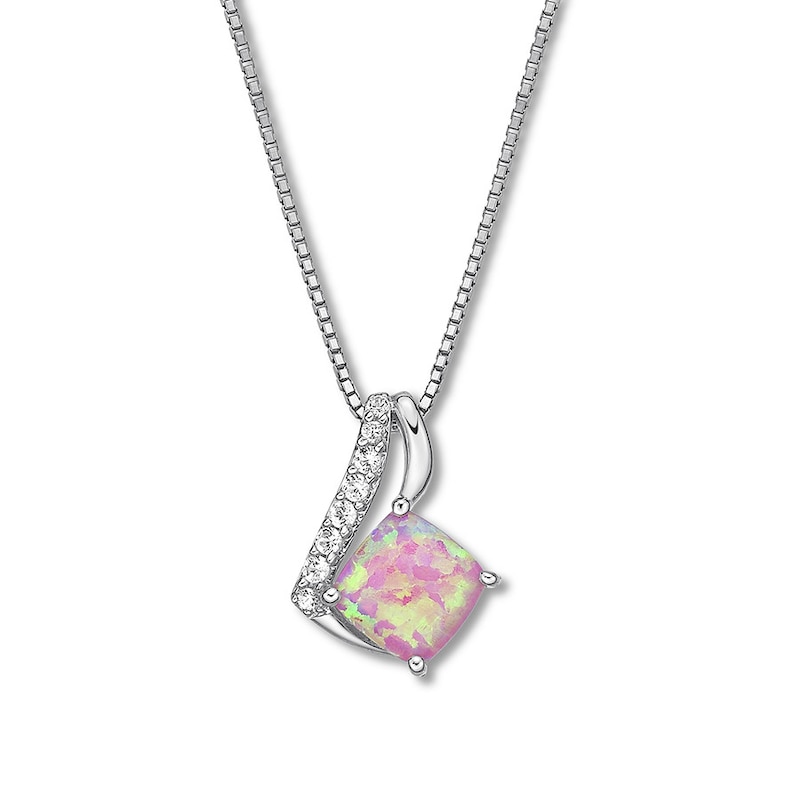 Main Image 1 of Lab-Created Pink Opal Necklace Sterling Silver